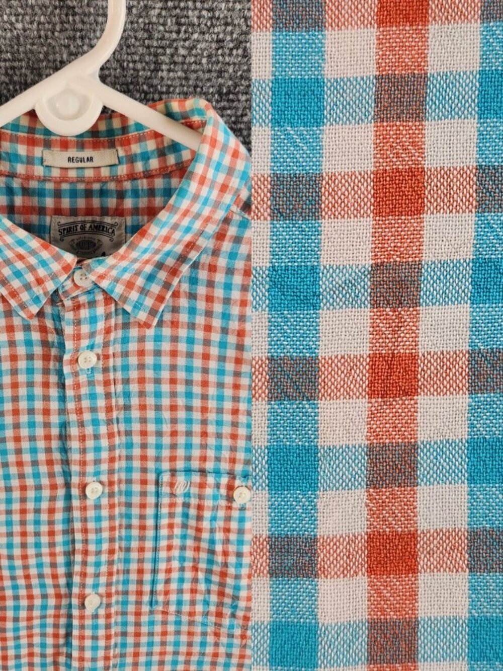 Wrangler Men Long Sleeve Button Up Shirt Woven Western Orange Blue Check Medium